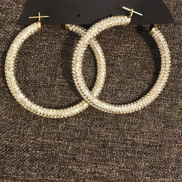 NEW Luv AJ Pave Amalfi Hoop Crystal Gold Rhinestone Earrings - Picture 3 of 4